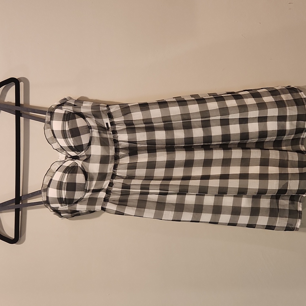 Guess Monochrome Gingham Bustier Corset Top Mini Dress Y2K Baby Doll Dress